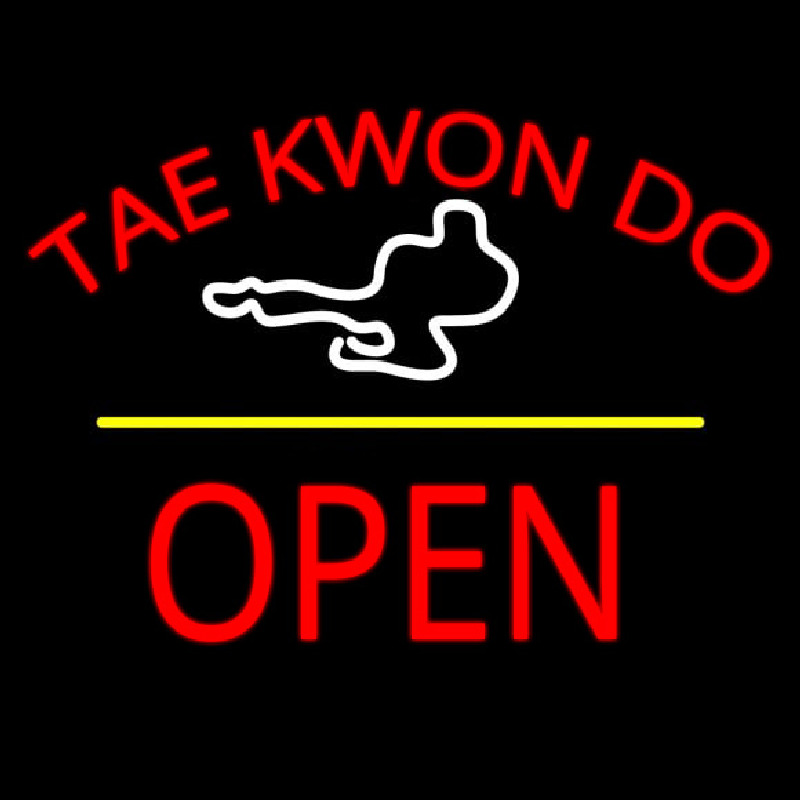 Tae Kwon Do Logo Script2 Open Yellow Line Neonskylt