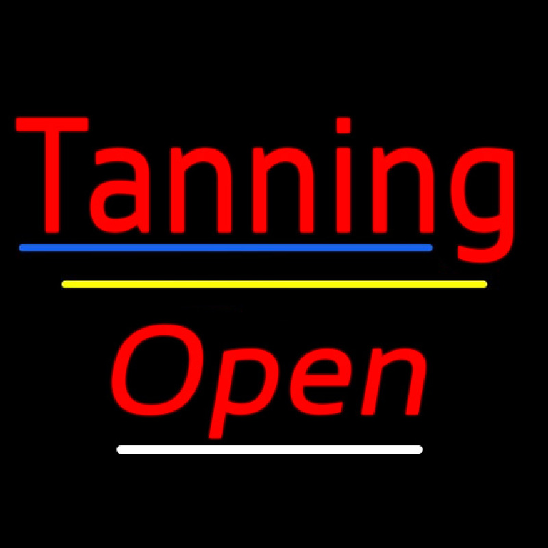 Tanning Open Yellow Line Neonskylt