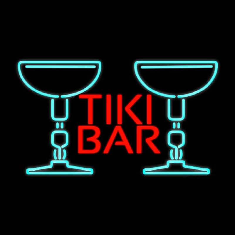 Tiki Bar with Two Martini Glasses Real Neon Glass Tube Neonskylt