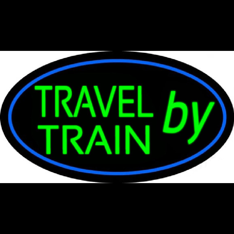 Travel By Train With Blue Border Neonskylt