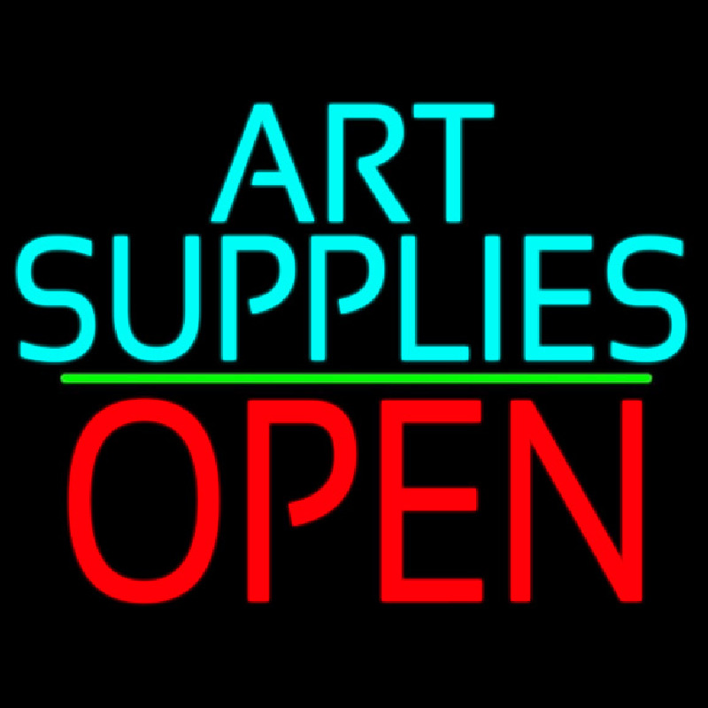 Turquoise Art Supplies With Open 1 Neonskylt
