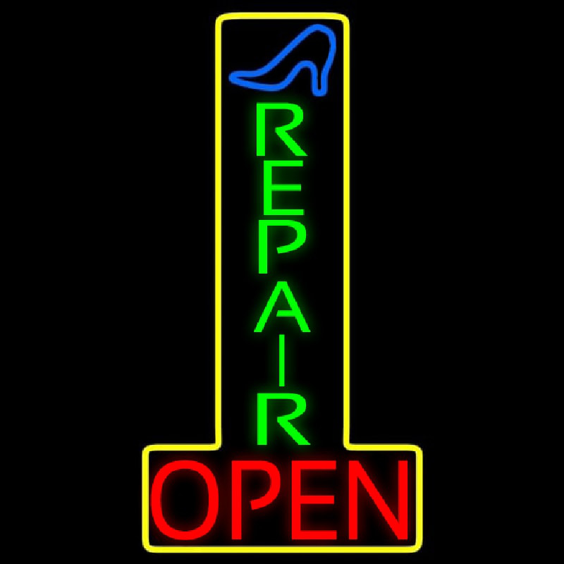 Vertical Shoe Repair Open Neonskylt