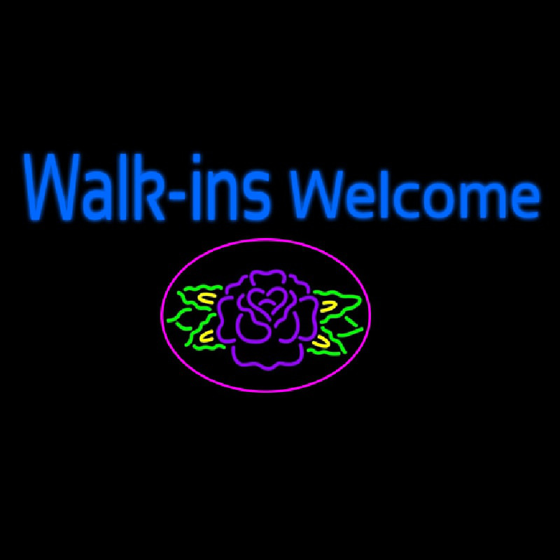 Walk Ins Welcome Flower Neonskylt