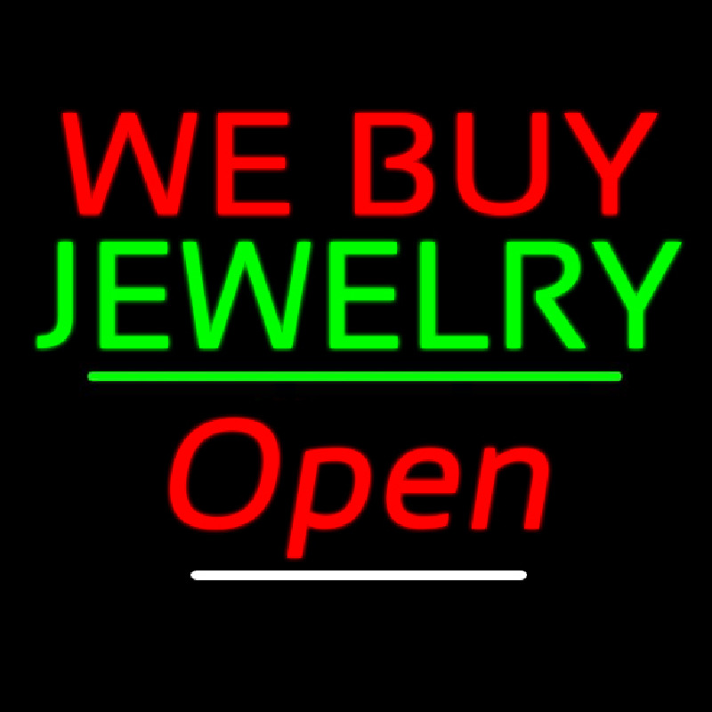 We Buy Jewelry Open Green Line Neonskylt