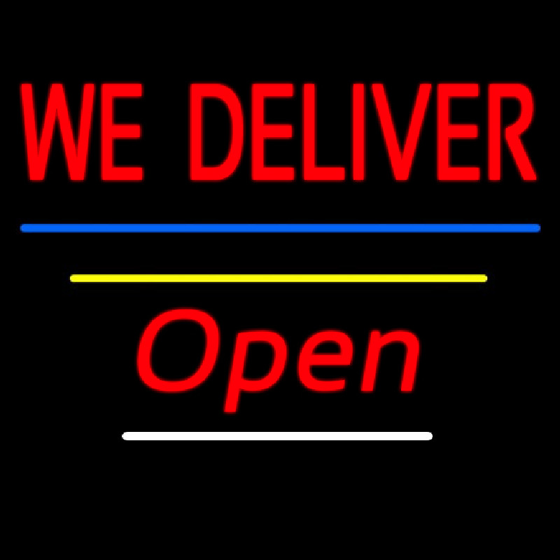 We Deliver Open Blue And Yellow Line Neonskylt