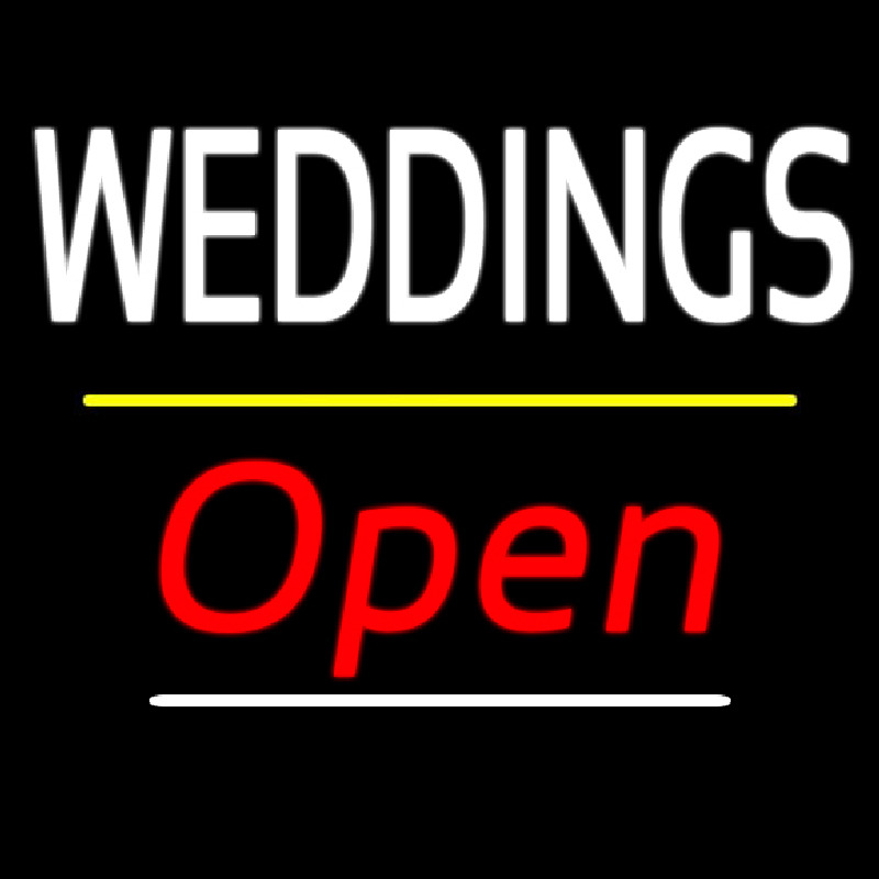 Weddings Open Yellow Line Neonskylt