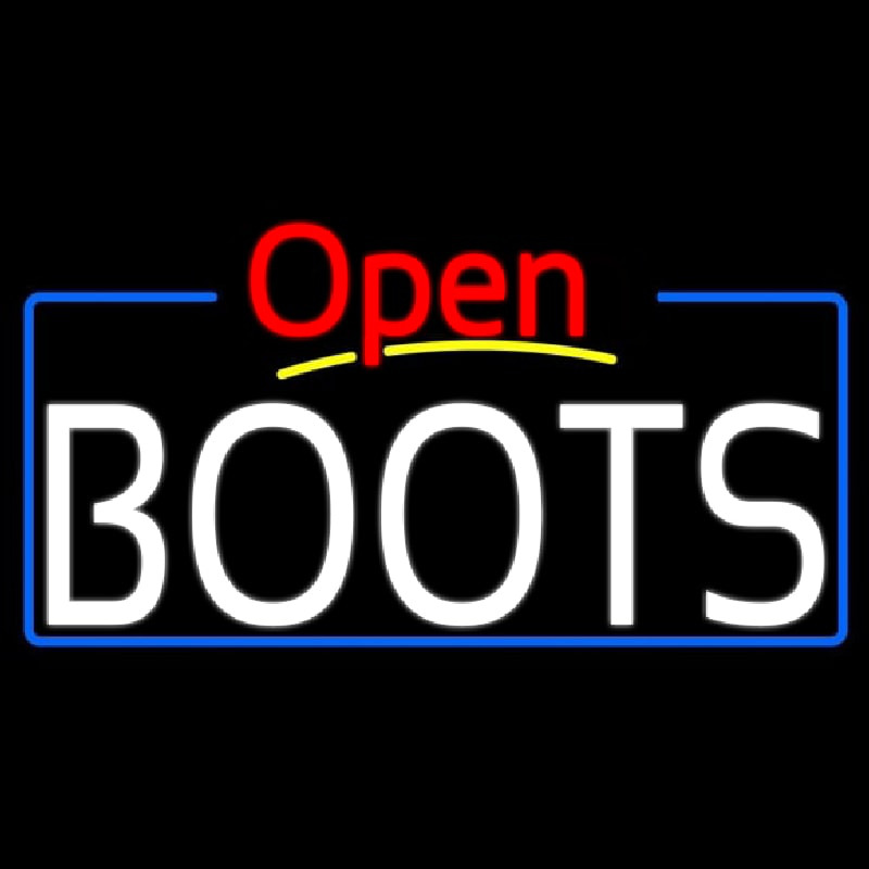 White Boots Open With Border Neonskylt