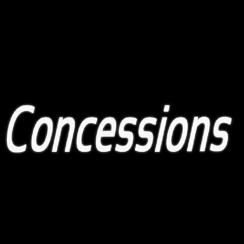 White Cursive Concessions Neonskylt