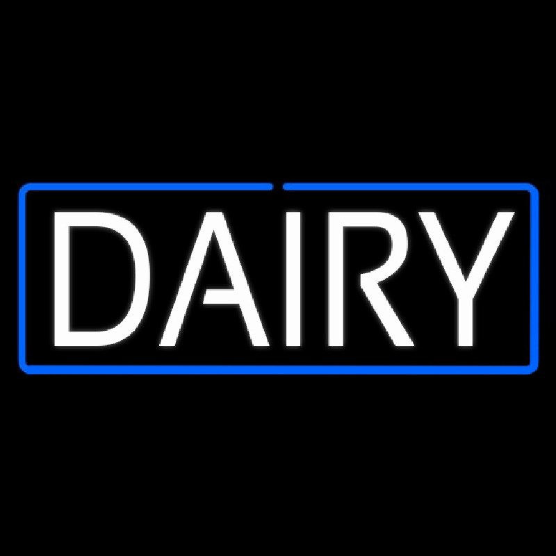 White Dairy With Blue Border Neonskylt