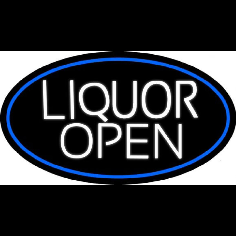 White Liquor Open Oval With Blue Border Neonskylt