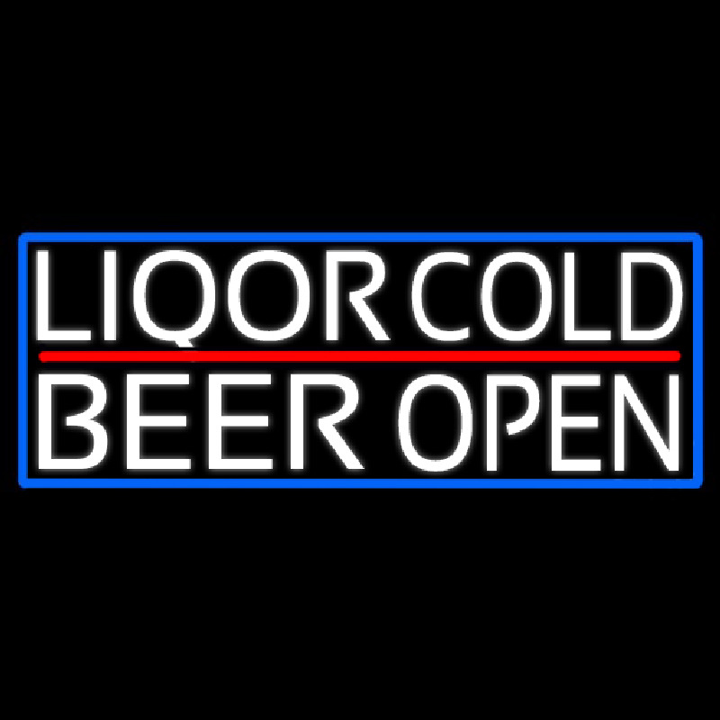 White Liquors Cold Beer With Blue Border Neonskylt