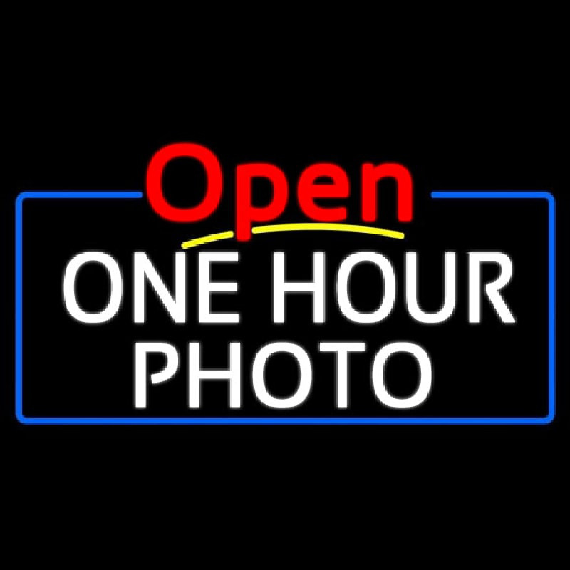 White One Hour Photo Open 4 Neonskylt