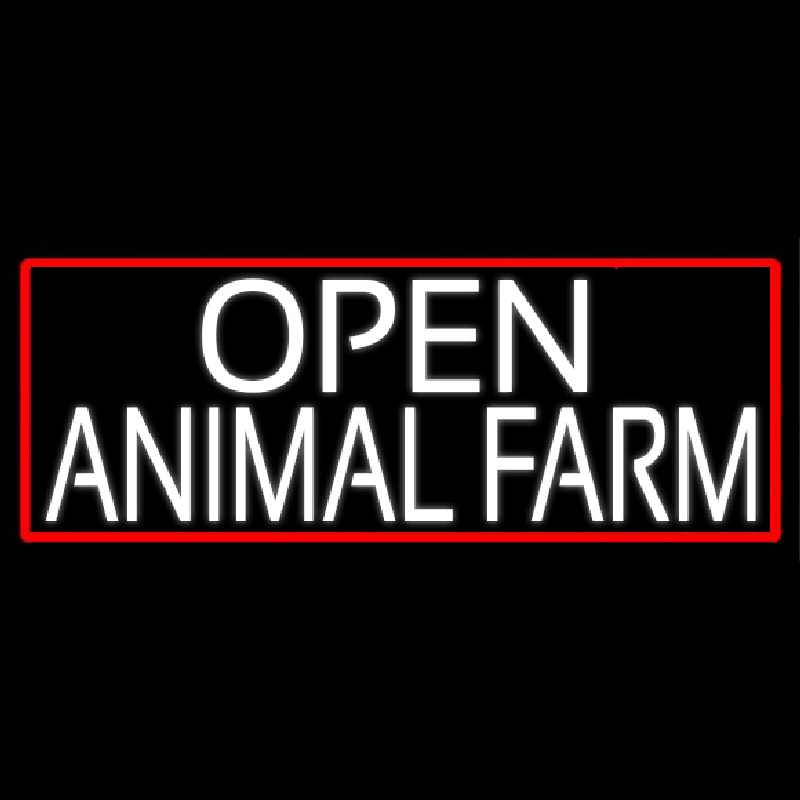 White Open Animal Farm With Red Border Neonskylt