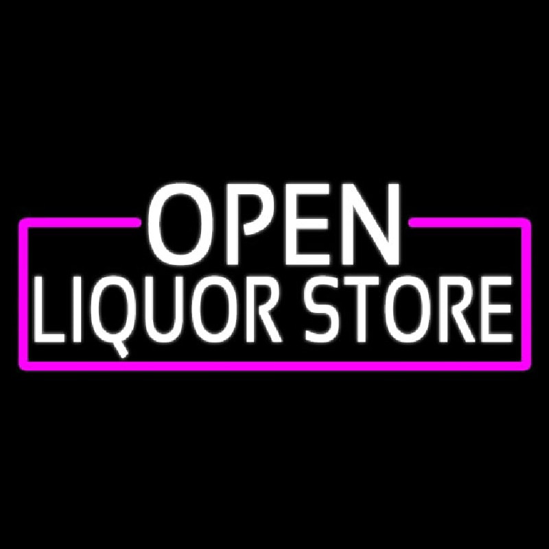 White Open Liquor Store With Pink Border Neonskylt