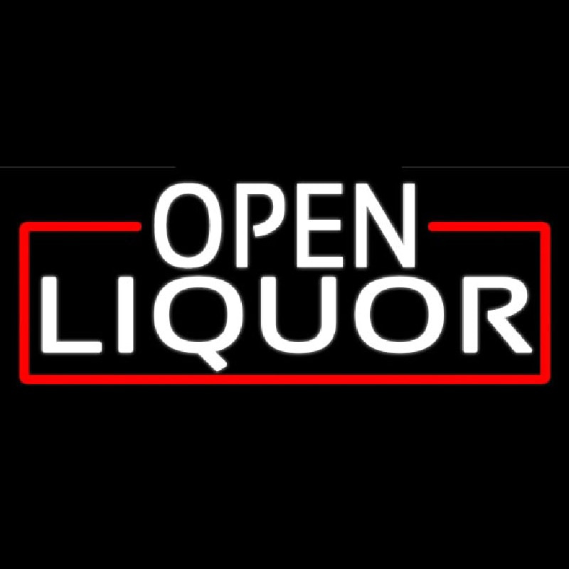 White Open Liquor With Red Border Neonskylt