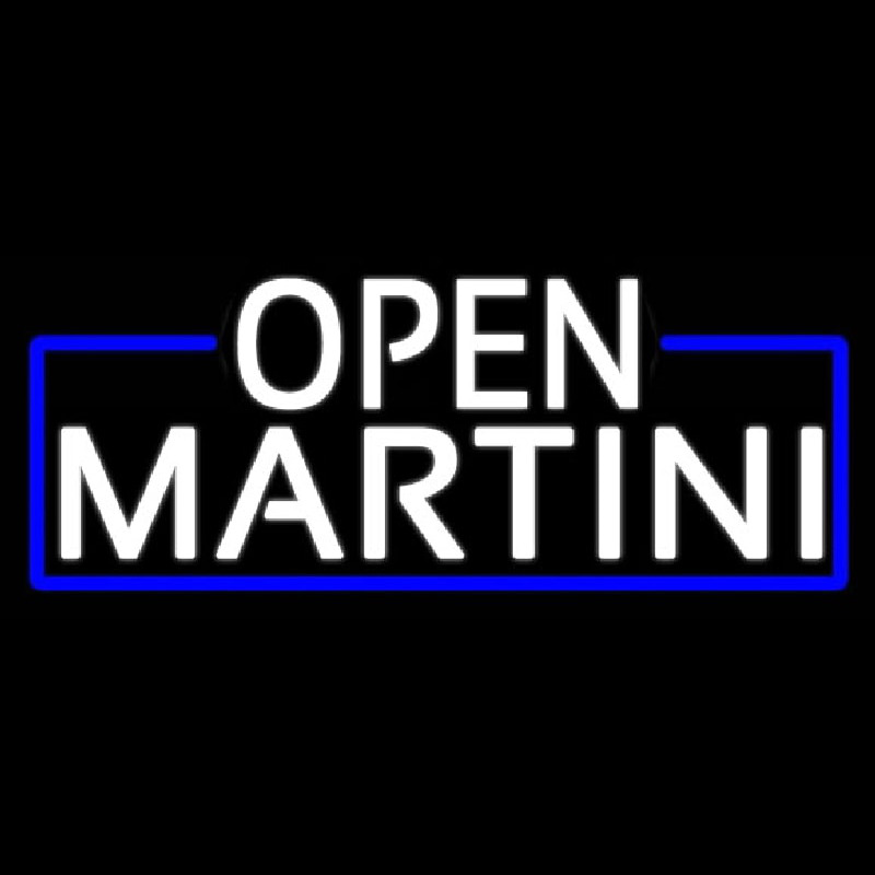 White Open Martini With Blue Border Real Neon Glass Tube Neonskylt