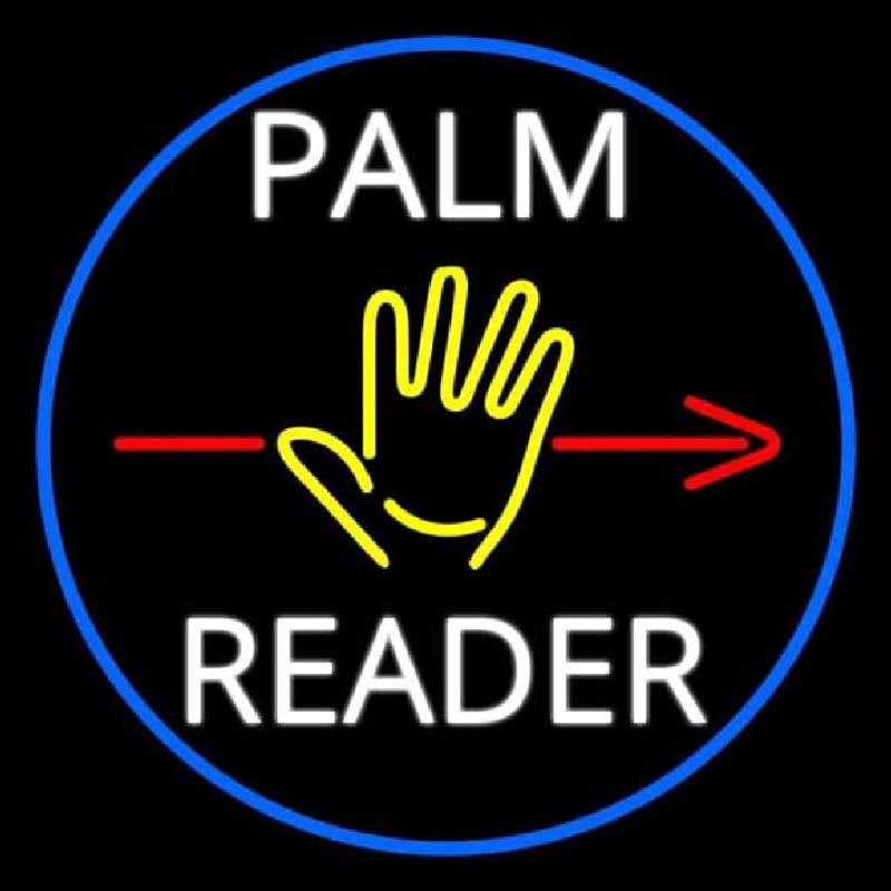 White Palm Reader Red Arrow Blue Border Neonskylt