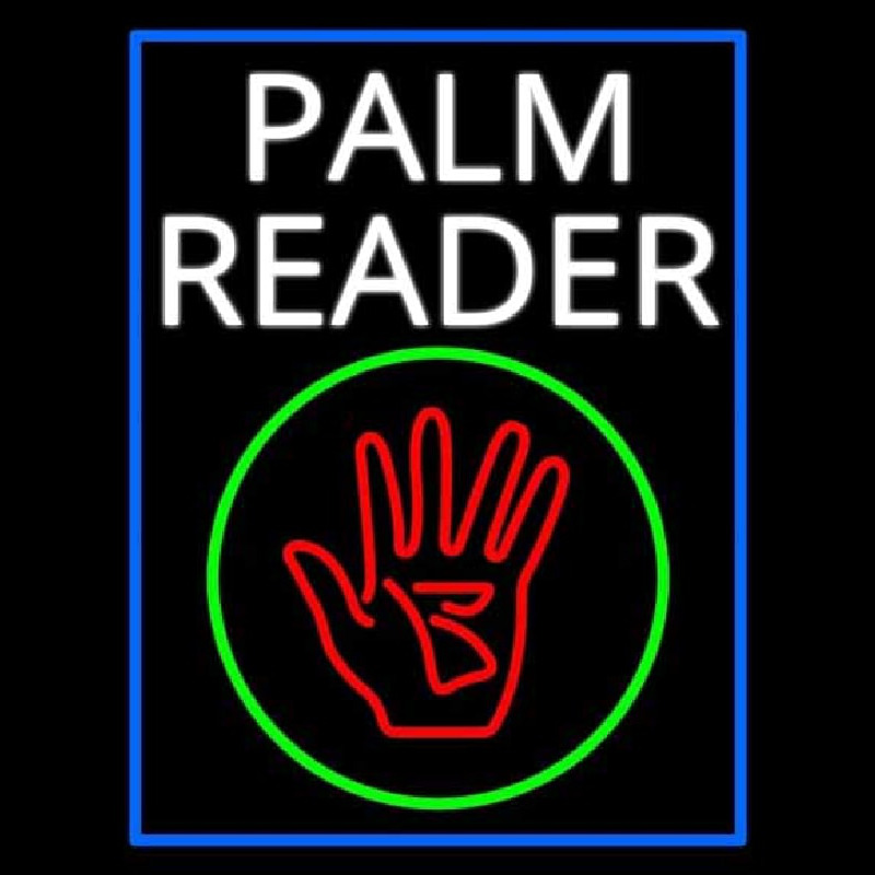 White Palm Reader With Logo Blue Border Neonskylt