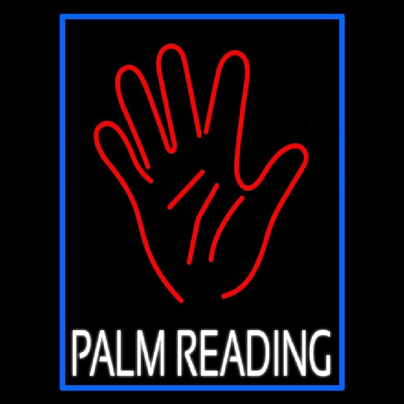 White Palm Reading Blue Border Neonskylt