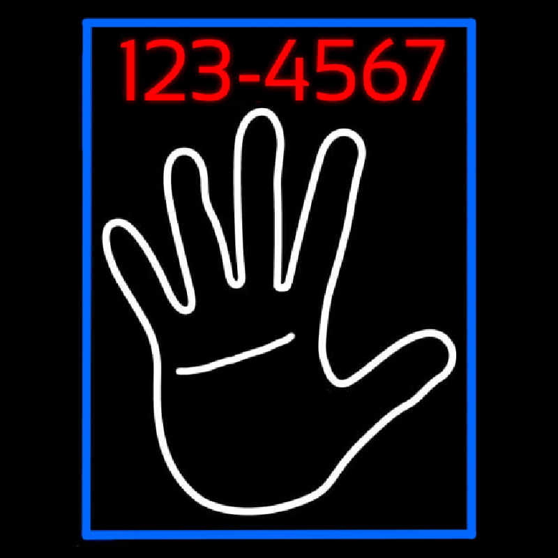 White Palm With Phone Number Blue Border Neonskylt