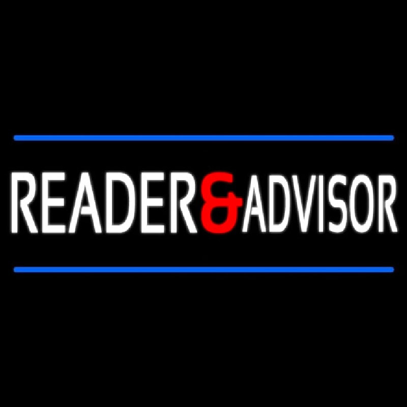 White Reader Advisor And Blue Line Neonskylt