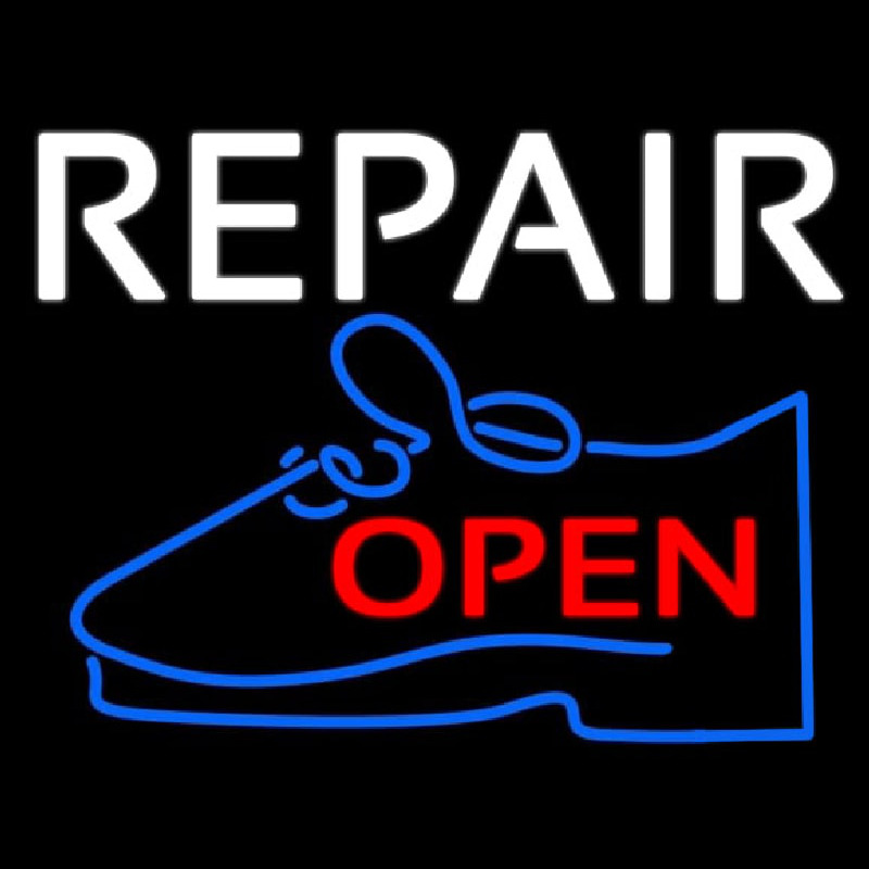 White Repair Blue Shoe Open Neonskylt