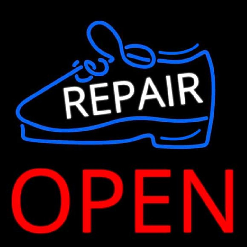 White Repair Shoe Open Neonskylt