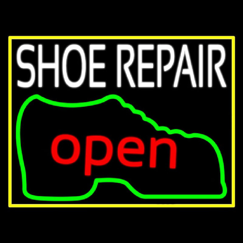 White Shoe Repair Open Neonskylt