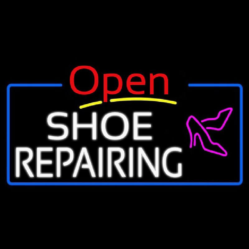 White Shoe Repairing Open Neonskylt