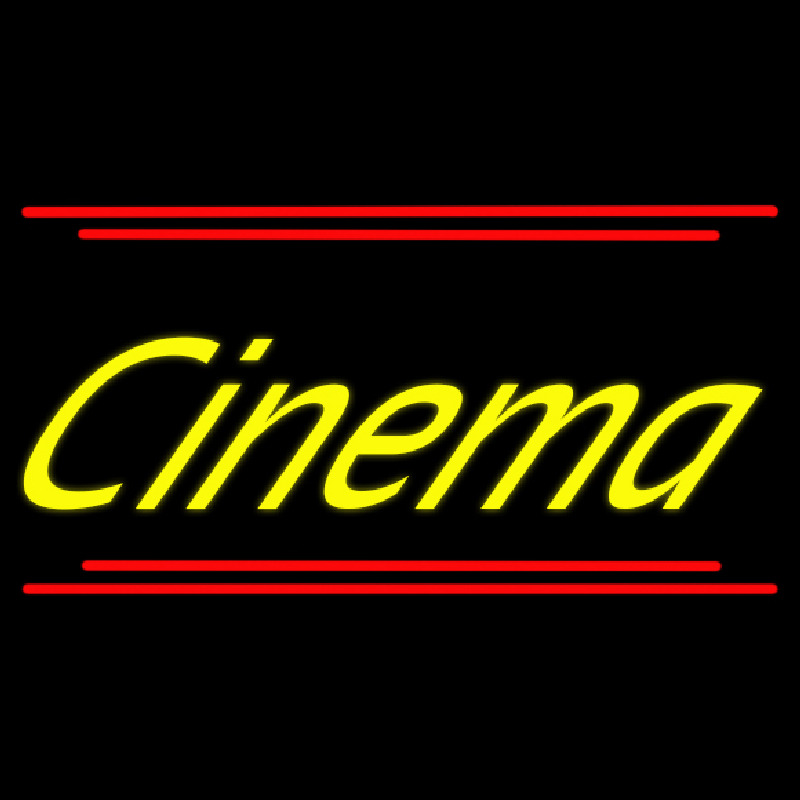 Yellow Cursive Cinema With Line Neonskylt