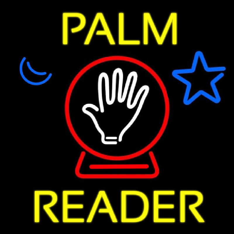 Yellow Palm Reader With Crystal Neonskylt