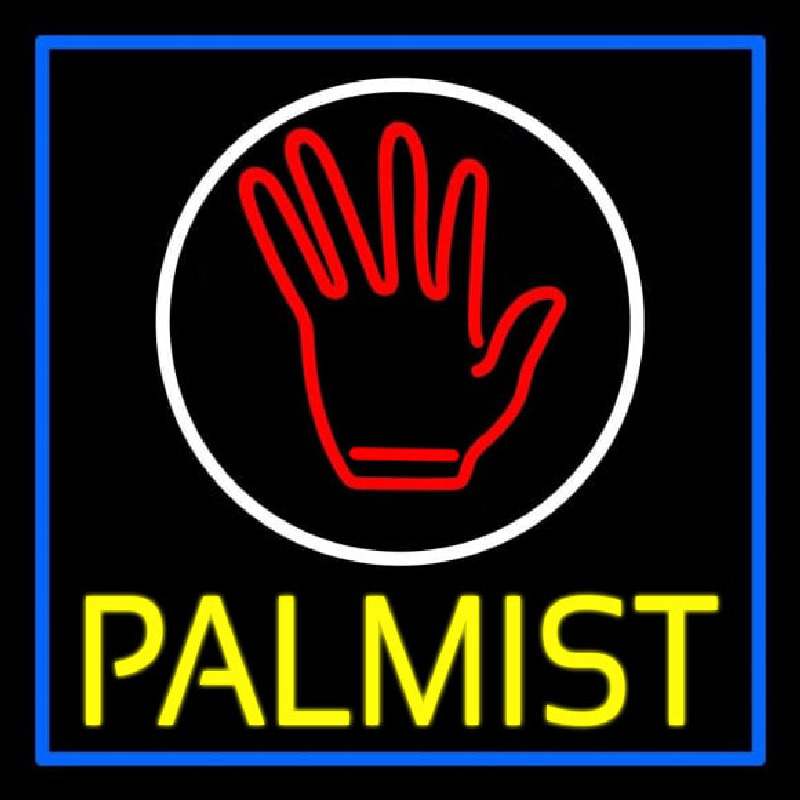 Yellow Palmist Block With Logo Blue Border Neonskylt