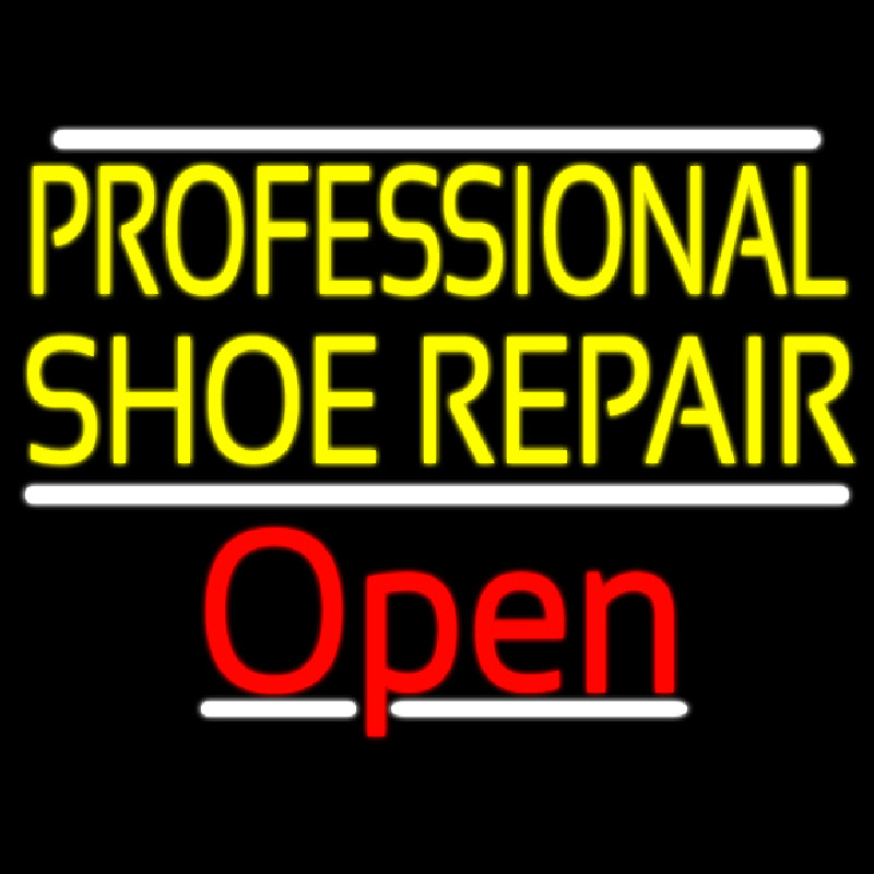 Yellow Professional Shoe Repair Open Neonskylt