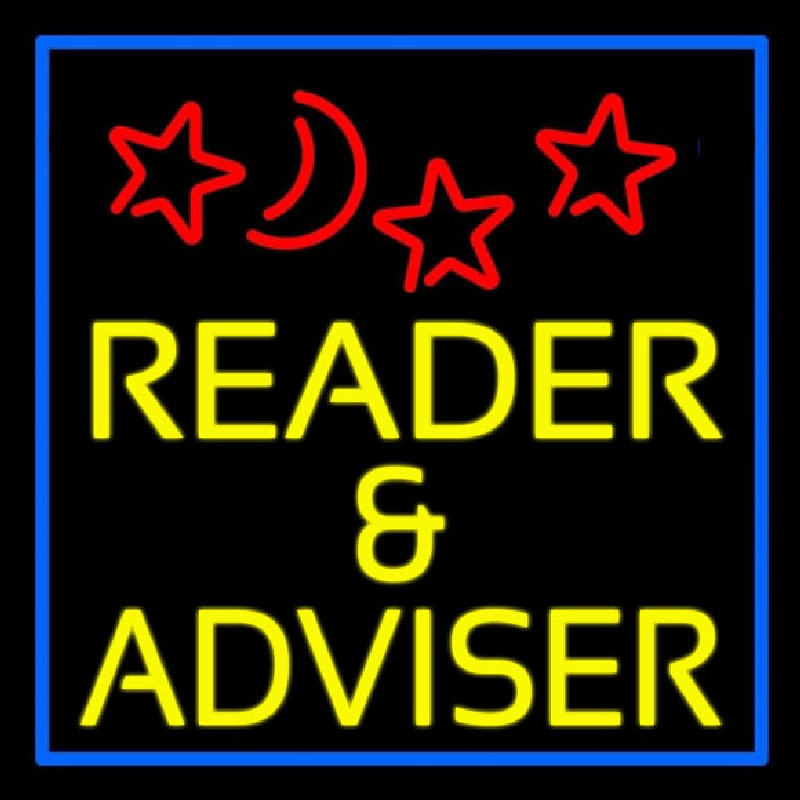 Yellow Reader And Advisor Blue Border Neonskylt