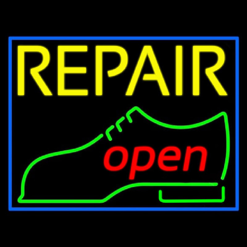 Yellow Repair Shoe Logo Open Neonskylt