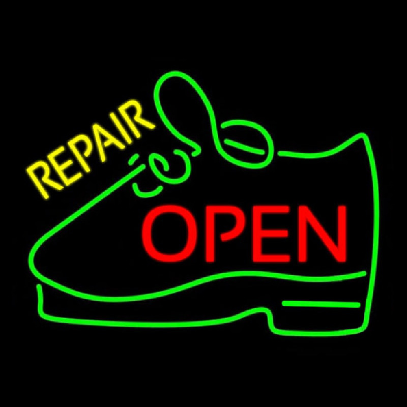 Yellow Repair Shoe Open Neonskylt