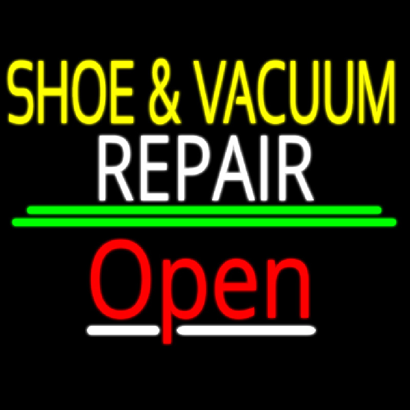 Yellow Shoe And Vacuum White Repair Open Neonskylt