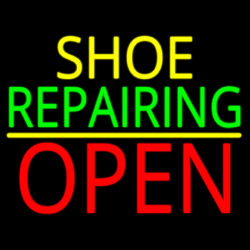 Yellow Shoe Green Repairing Open Neonskylt