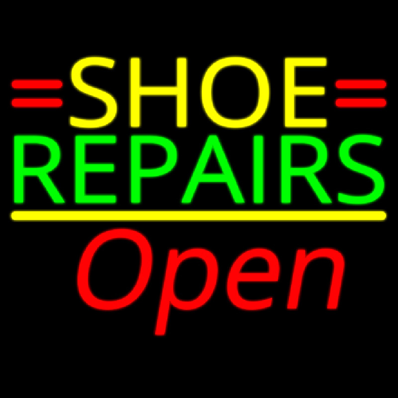 Yellow Shoe Green Repairs Open Neonskylt