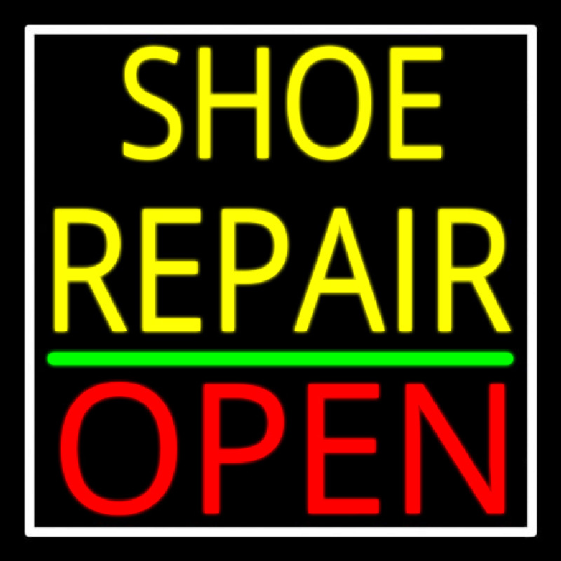 Yellow Shoe Repair Open With Border Neonskylt