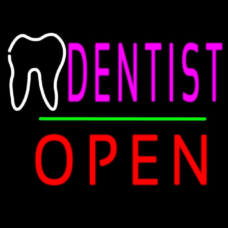 Dentist Logo Block Open Green Line Neonskylt