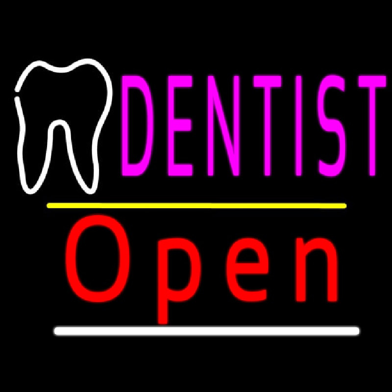 Dentist Logo Open Yellow Line Neonskylt