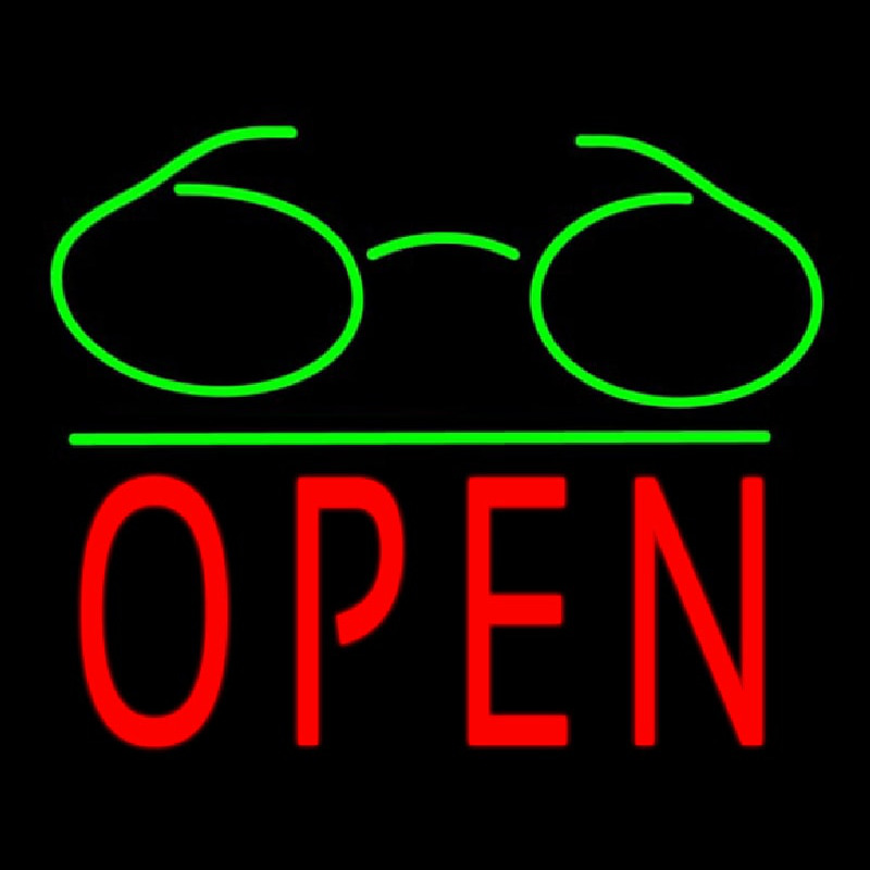 Glasses Logo Block Open Green Line Neonskylt