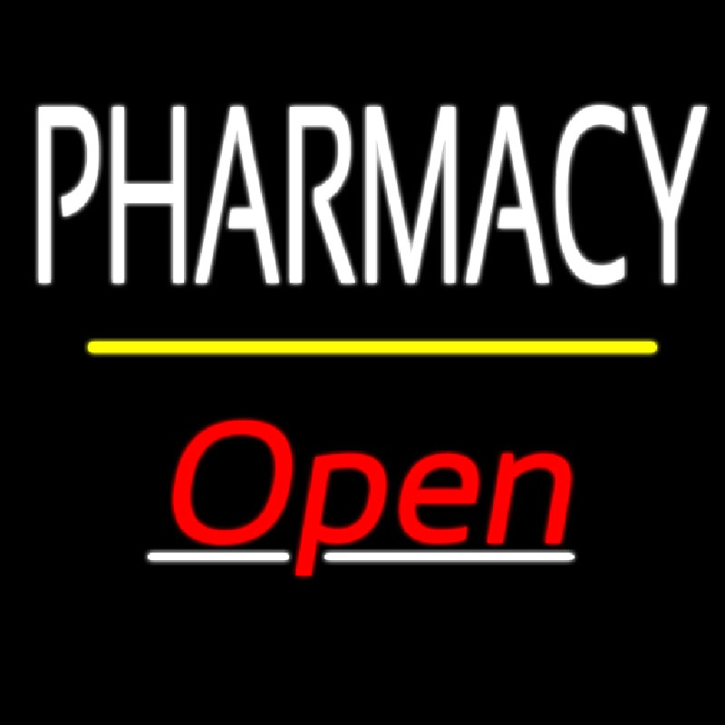 Pharmacy Open Yellow Line Neonskylt