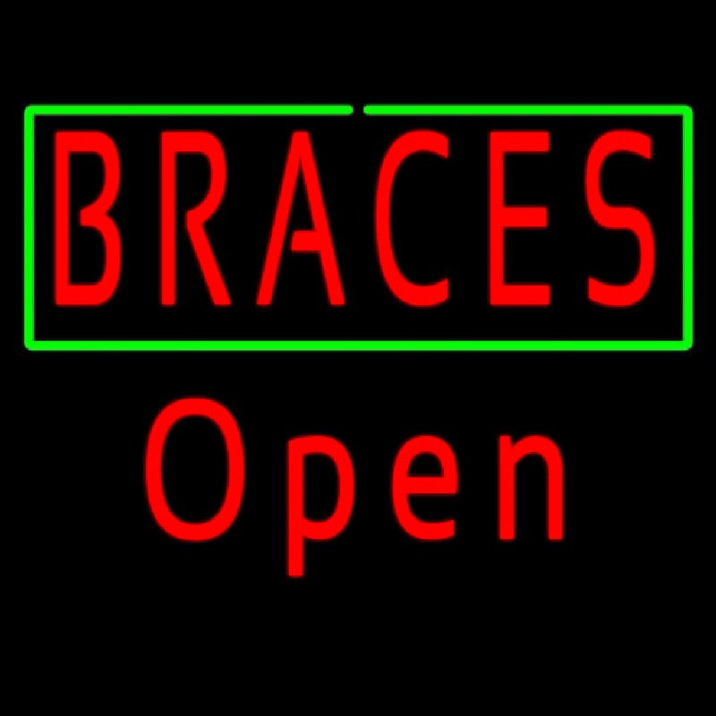 Red Braces Green Border Open Neonskylt