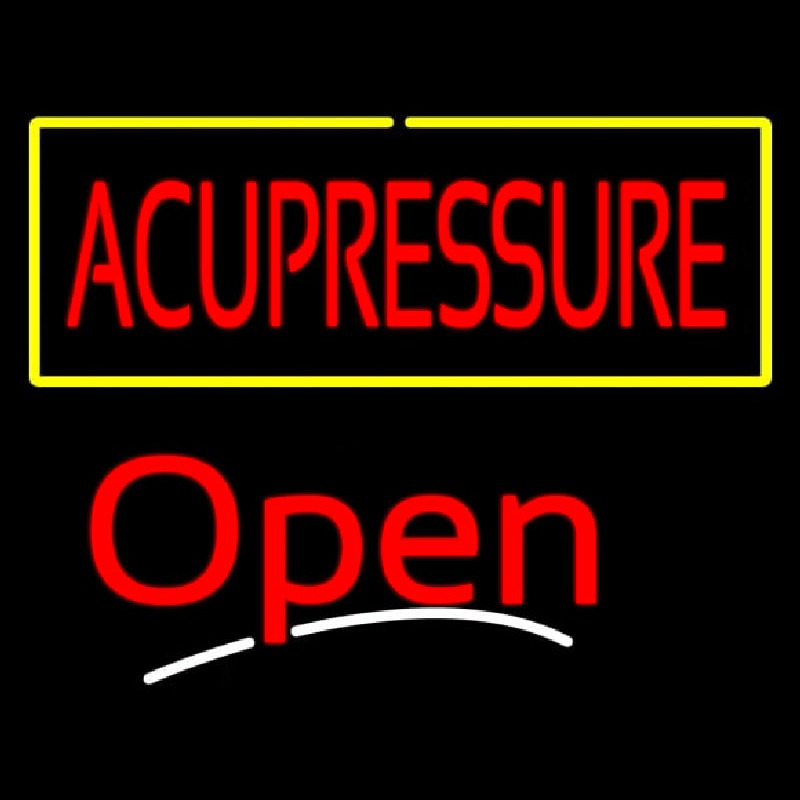 Red Acupressure Yellow Border White Line Open Neonskylt