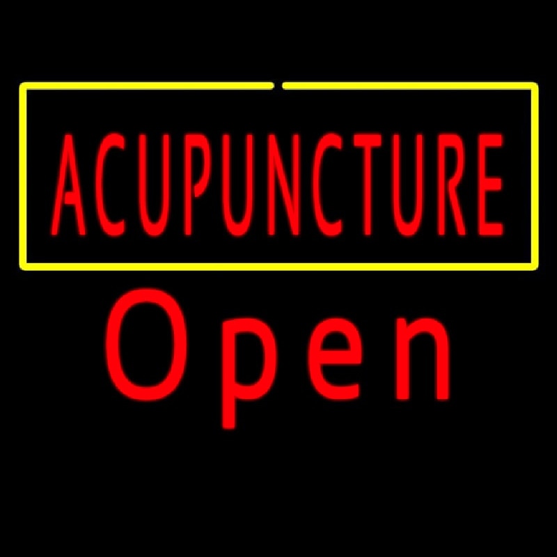 Red Acupuncture Yellow Border Open Neonskylt