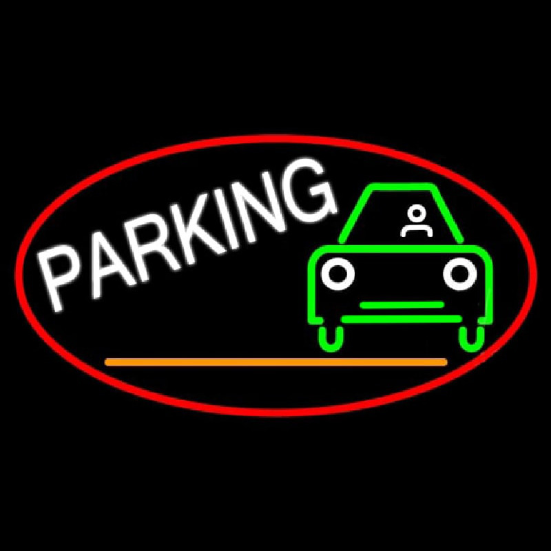 Parking And Car Oval With Red Border Neonskylt