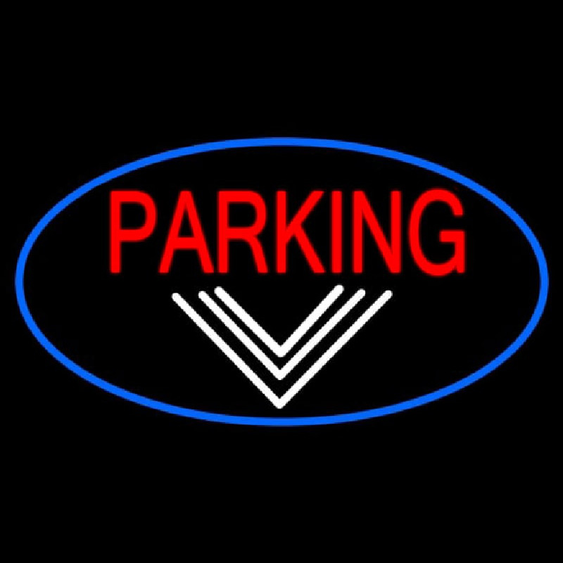 Parking And Down Arrow Oval With Blue Border Neonskylt