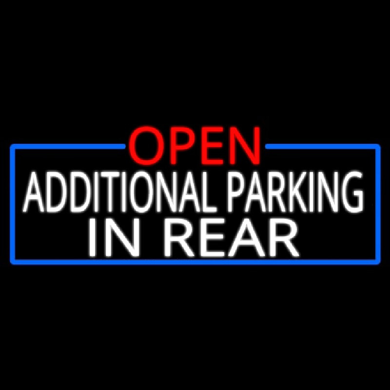 Open Additional Parking In Rear With Blue Border Neonskylt